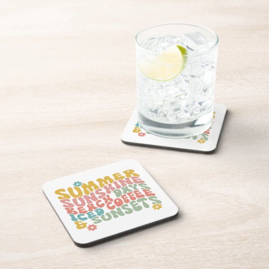 Retro Groovy Summer Pink Monogram Name Getränkeuntersetzer (Rechte Seite)
