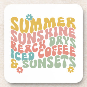 Retro Groovy Summer Pink Monogram Name Getränkeuntersetzer