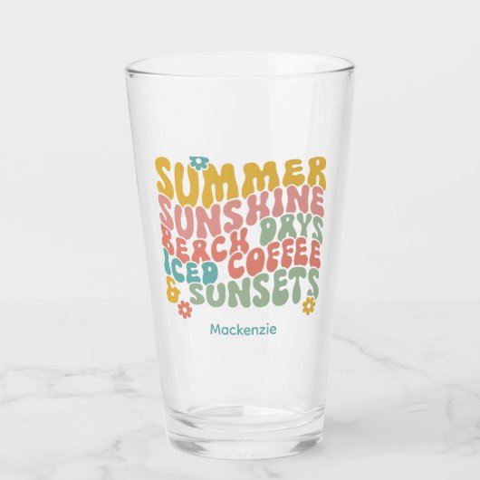 Retro Groovy Summer Pink Monogram Name Glas (Vorderseite)