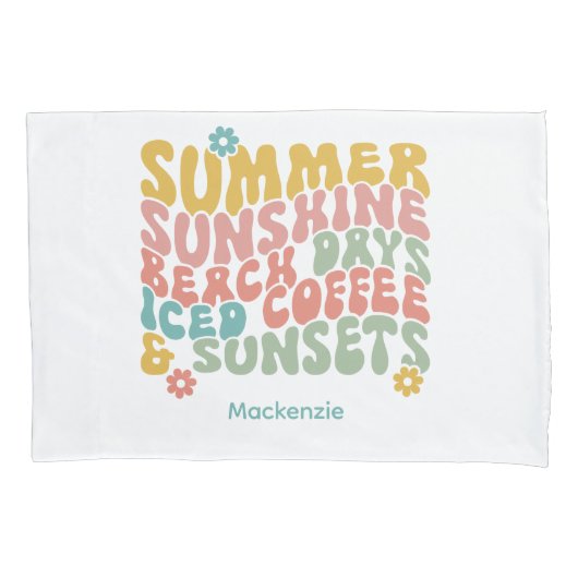 Retro Groovy Summer Pink Monogram Name Kissenbezug (Vorderseite)