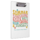 Retro Groovy Summer Pink Monogram Name Klemmbrett (Rechts)