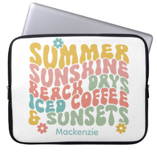 Retro Groovy Summer Pink Monogram Name Laptopschutzhülle
