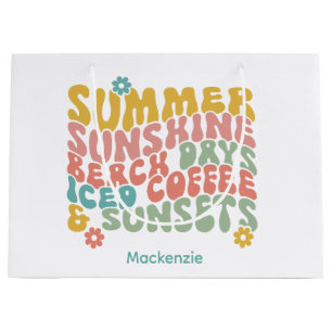 Retro Groovy Summer Pink Monogram Name Luggage Tag Große Geschenktüte