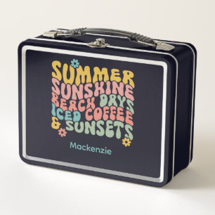 Retro Groovy Summer Pink Monogram Name Metall Brotdose