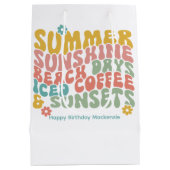 Retro Groovy Summer Pink Monogram Name Mittlere Geschenktüte (Rückseite)