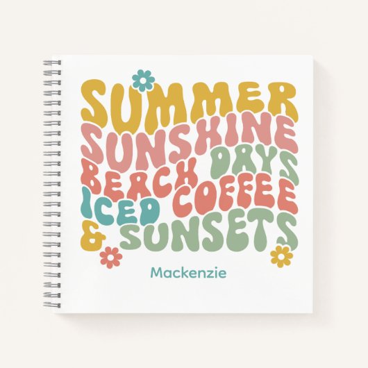 Retro Groovy Summer Pink Monogram Name Notizblock (Vorderseite)