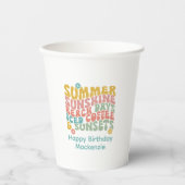 Retro Groovy Summer Pink Monogram Name Pappbecher (Vorderseite)