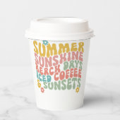 Retro Groovy Summer Pink Monogram Name Pappbecher (Vorderseite)