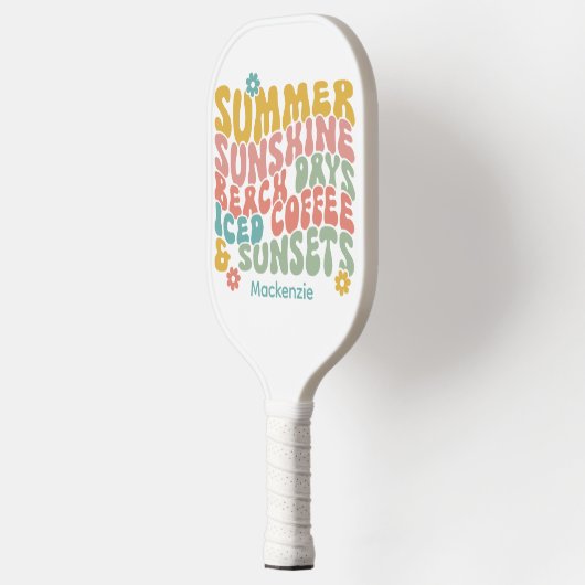Retro Groovy Summer Pink Monogram Name Pickleball Schläger (Links)