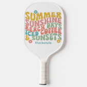 Retro Groovy Summer Pink Monogram Name Pickleball Schläger (Rückseite)