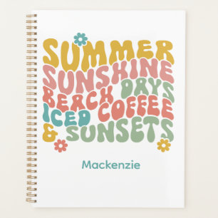 Retro Groovy Summer Pink Monogram Name Planer