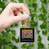 Retro Groovy Summer Pink Monogram Name Schlüsselanhänger (Hand)