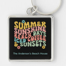 Retro Groovy Summer Pink Monogram Name