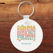 Retro Groovy Summer Pink Monogram Name Schlüsselanhänger (Vorderseite)