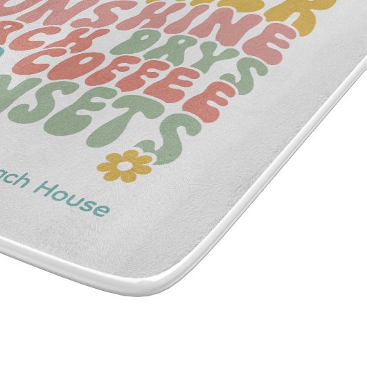 Retro Groovy Summer Pink Monogram Name Schneidebrett (Ecke)