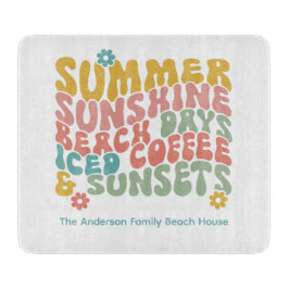 Retro Groovy Summer Pink Monogram Name Schneidebrett