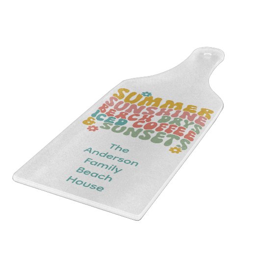 Retro Groovy Summer Pink Monogram Name Schneidebrett (Ecke)