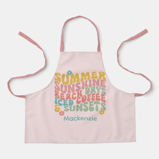 Retro Groovy Summer Pink Monogram Name Schürze (Vorderseite)