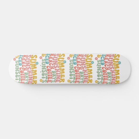 Retro Groovy Summer Pink Monogram Name Skateboard (Horizontal)