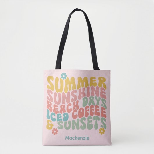 Retro Groovy Summer Pink Monogram Name Tasche (Vorderseite)