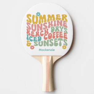 Retro Groovy Summer Pink Monogram Name Tischtennis Schläger