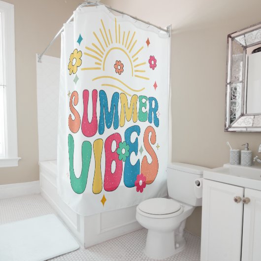 Retro Groovy Summer Vibes Sunflower Hello Summer V Duschvorhang (Beispiel)