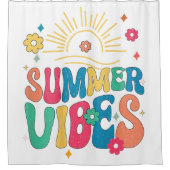 Retro Groovy Summer Vibes Sunflower Hello Summer V Duschvorhang (Vorderseite)