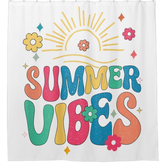 Retro Groovy Summer Vibes Sunflower Hello Summer V Duschvorhang (Vorderseite)