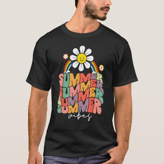 Retro Groovy Summer Vibes Sunflower Hello Summer V T-Shirt (Vorderseite)
