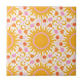 Retro Groovy Sun Peace Pattern Gelb Orange Pink Fliese (Vorderseite)