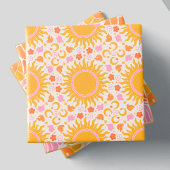 Retro Groovy Sun Peace Pattern Gelb Orange Pink Fliese