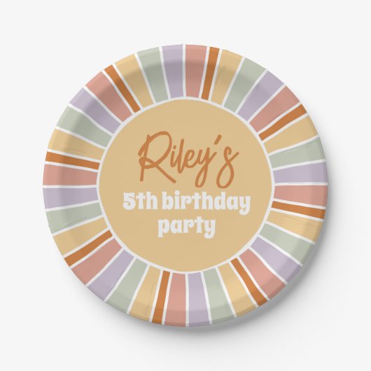 Retro Groovy Sunshine Pappteller (Vorderseite)