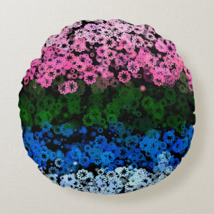 Retro Groovy Süße Blumen Omniromantische Pride-Fla Rundes Kissen