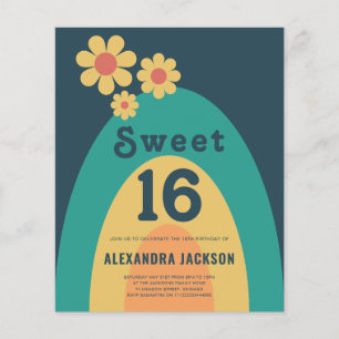 Retro Groovy Sweet 16 Geburtstagsfeier Budget Flyer