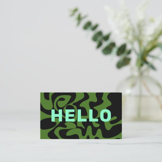 Retro Groovy Swirl Hello Olive Army Green Mint Visitenkarte (Stehend Vorderseite)