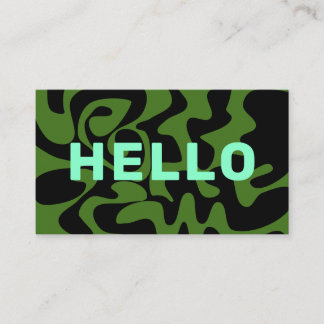 Retro Groovy Swirl Hello Olive Army Green Mint Visitenkarte