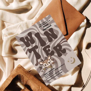 Retro Groovy Taupe Winter Babyparty-Einladung Einladung