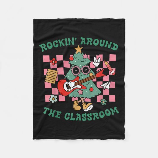 Retro Groovy Teacher Christmas Rockin' Around The  Fleecedecke (Vorderseite)