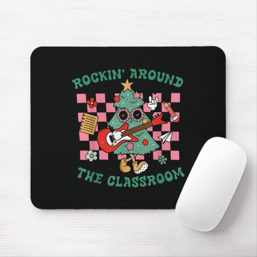 Retro Groovy Teacher Christmas Rockin' Around The Mousepad (Mit Mouse)