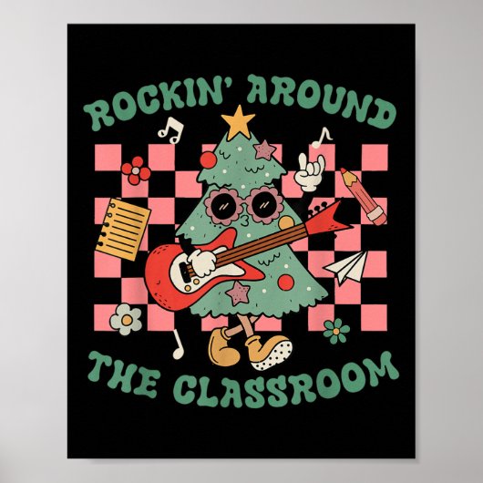 Retro Groovy Teacher Christmas Rockin' Around The Poster (Vorne)