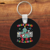 Retro Groovy Teacher Christmas Rockin' Around The  Schlüsselanhänger (Vorderseite)