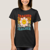 Retro Groovy Teacher Happy Face Cute Daisy Flower T-Shirt (Vorderseite)