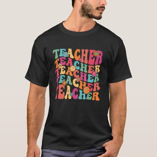 Retro Groovy Teacher Inspiration Happy Back to S T-Shirt (Vorderseite)