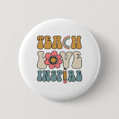 Retro Groovy Teacher Inspirational Happy Ck To Sch Button (Vorderseite)