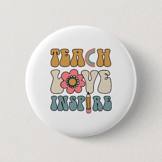 Retro Groovy Teacher Inspirational Happy Ck To Sch Button (Vorderseite)