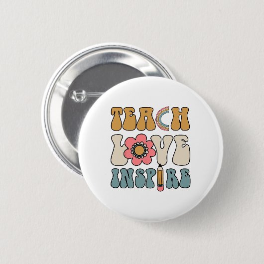 Retro Groovy Teacher Inspirational Happy Ck To Sch Button (Vorne & Hinten)