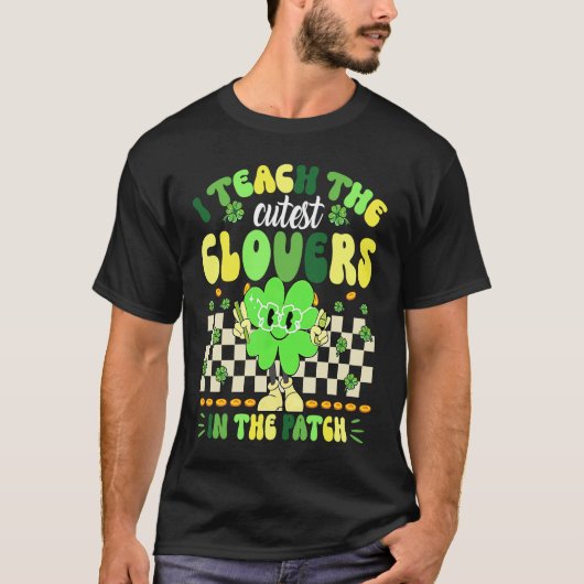Retro Groovy Teacher St Patricks Day Shamrock T-Shirt (Vorderseite)