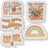 Retro Groovy Teacher Sticker Sheet | Motivational (Vorderseite)