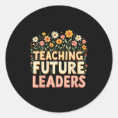 Retro Groovy Teaching Future Leaders Tees Flower P Runder Aufkleber (Vorderseite)