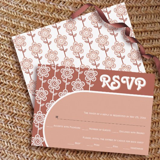 Retro Groovy Terracotta 70er Hochzeit RSVP Karte